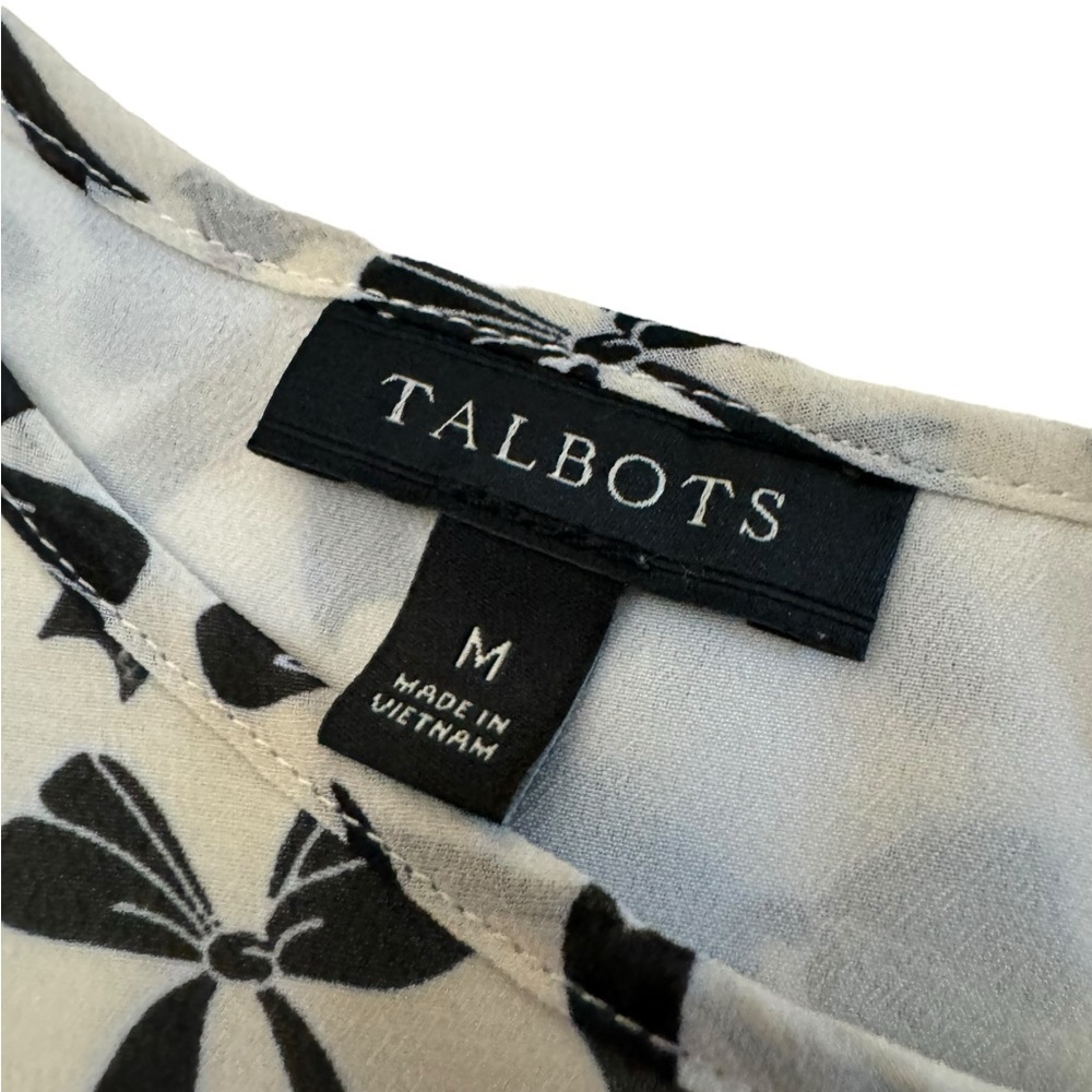 Talbots Bow Patterned Blouse White Black Long Sle… - image 5